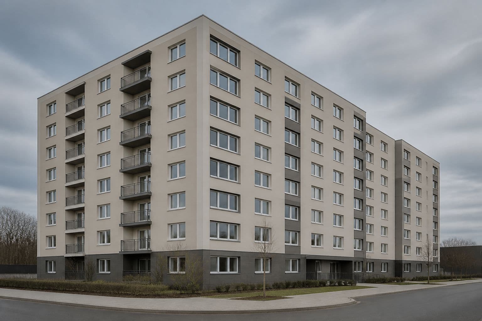 Фасад многоэтажного здания с оконными блоками
